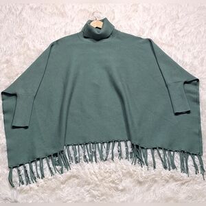 House of Harlow 1960 Sage Green Turtleneck Fringe Poncho OS